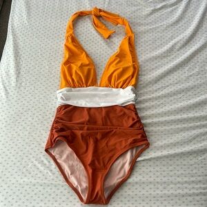 New Withtout Tags One Piece Orange And Yellow Haltered Bathingn Suit